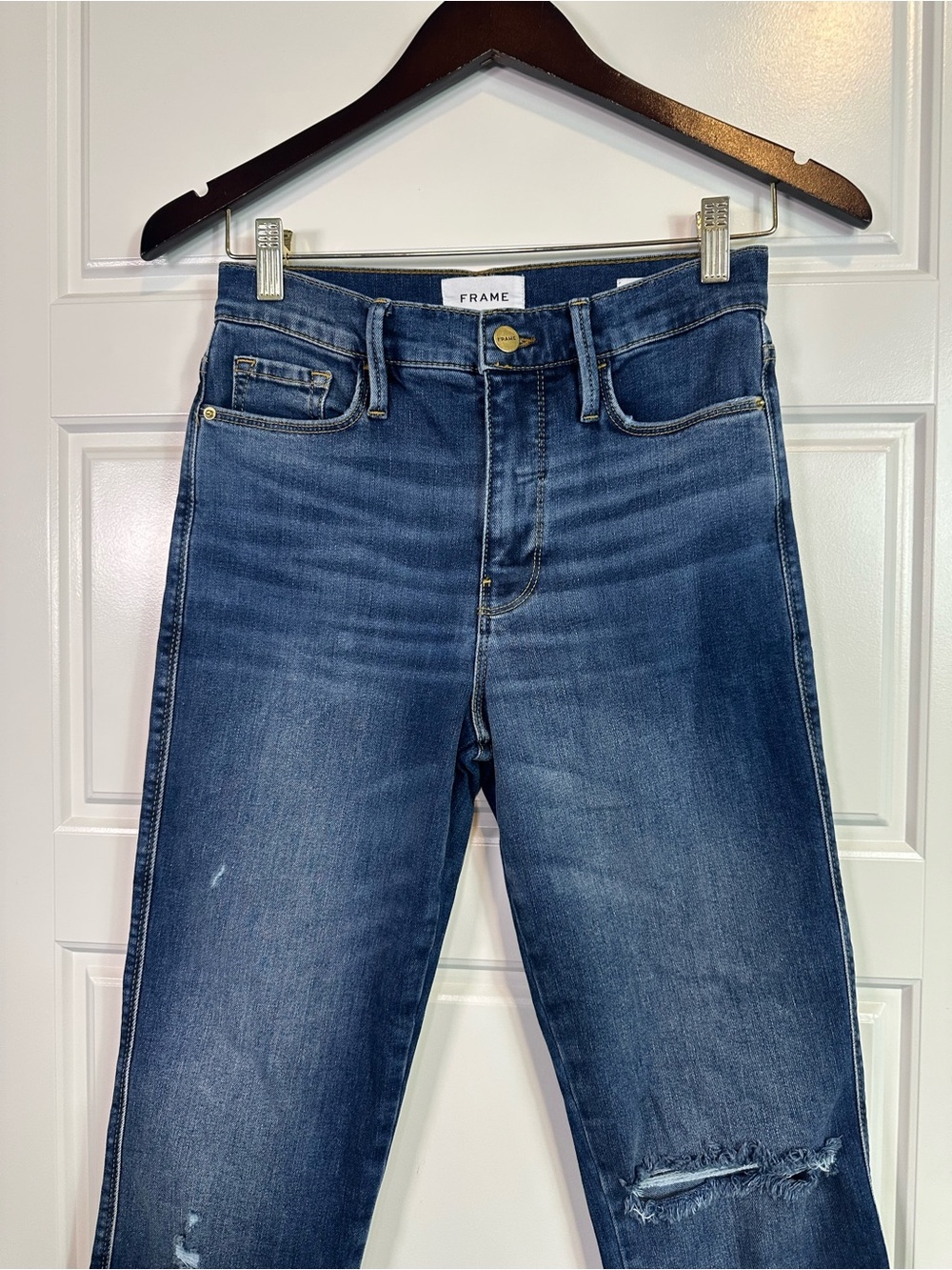 Frame Le Sylvie Crop Straight Leg Distressed Mid Rise Stretch Jeans Size 25 - Picture 3 of 15